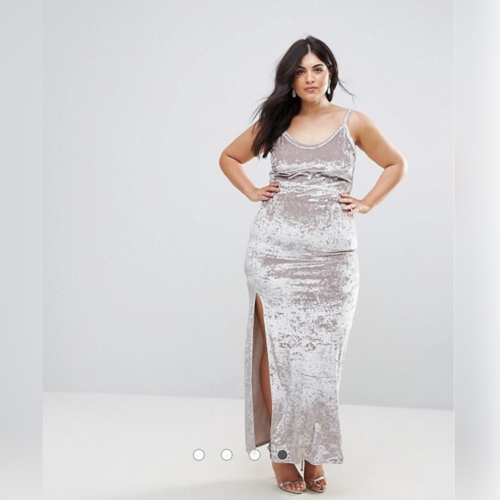 Club L Plus Size Crushed Velvet Maxi Dress Silver